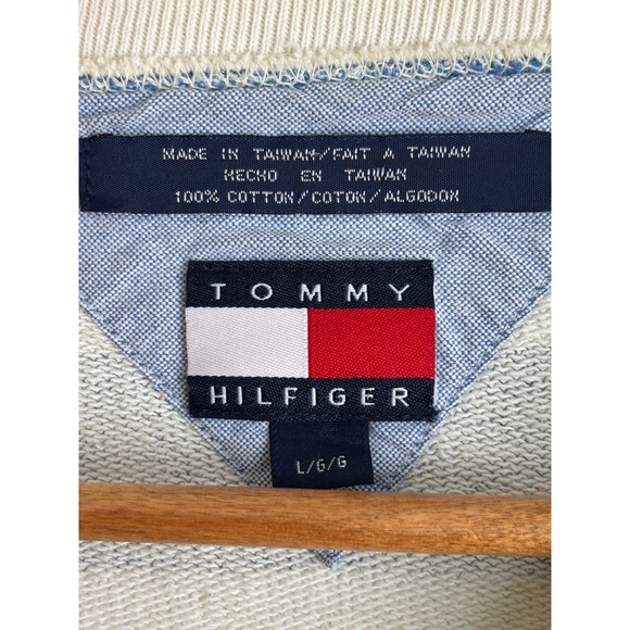 Tommy Hilfiger Blue White Striped Cropped Sweatshirt Cotton Logo Large - Picture 4 of 6